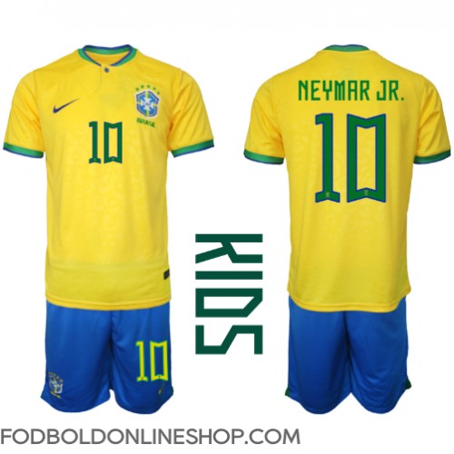 Brasilien Neymar Jr #10 Hjemme Trøje Børn VM 2022 Kortærmet (+ Korte bukser)